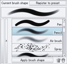 Settings List (Alphabetical Order) > B > Brush shape Brush shape Lines on the canvas are drawn by connecting countless number of brush tip drawings.