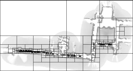 (a) Fig. 5. (a) Map of the environment along with a sample set representing the robot s belief during global localization, and (b) its approximation using a density tree.
