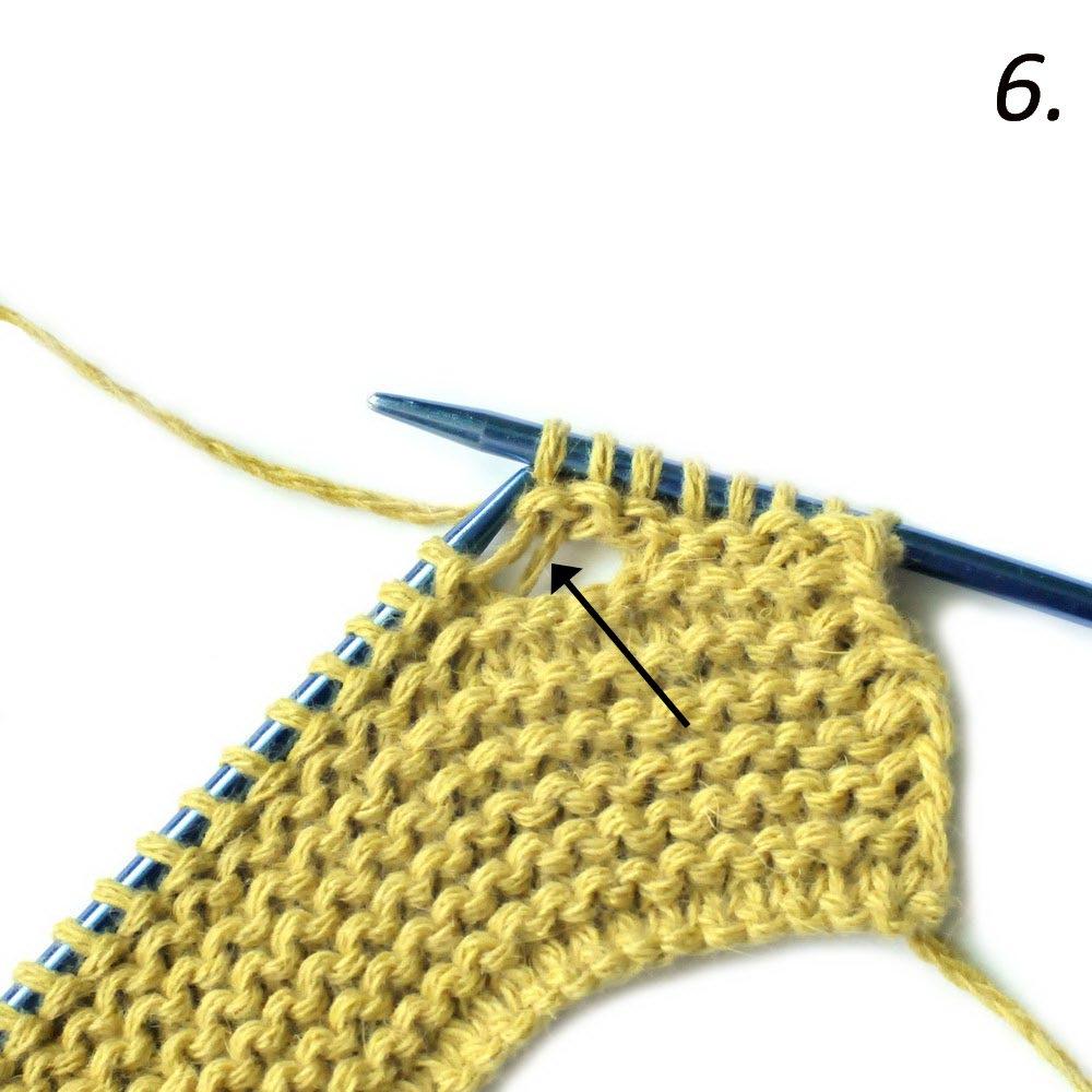 Work next row and find hanging yarn loop from cast-on row that can tangle and block when