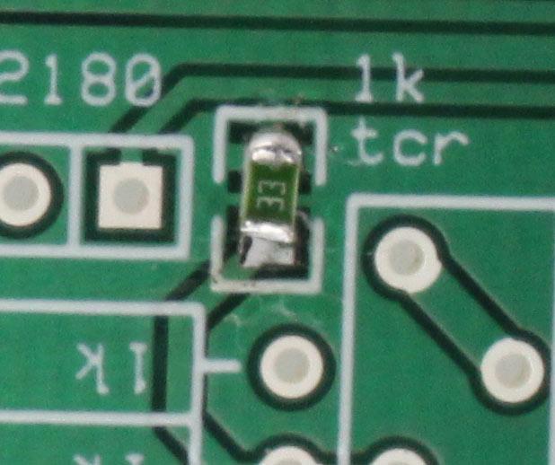 3. Using the same technique as previously, solder the 1K tcr SMT