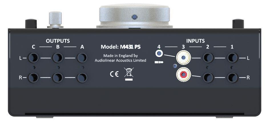 REAR PANEL FEATURES: The layout of the rear panel is fairly self-explanatory. As you view the rear panel, there are four stereo inputs on the RHS and three stereo outputs on the LHS.