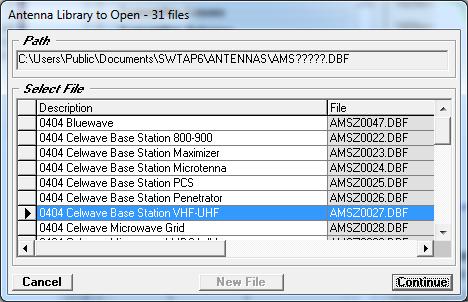 10. Select the antenna library from the list displayed (Celwave Base Station VHF-UHF): 11.