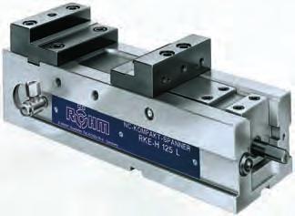 NC-Compact vices RKE-H L Especially used on CNC-machines. Base mounting with mechanical power intensification. Clamping system hydraulic with stroke, hydraulic connection for single-acting cylinders.