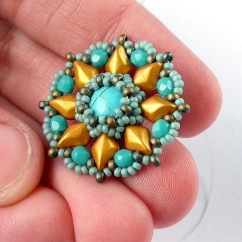 imitation turquoise cabochons 28) Add one 15/0 and pass through the next