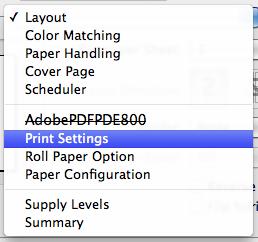 Fill in the following settings: Page Setup: Roll Paper Media Type: Choose the correct media type.