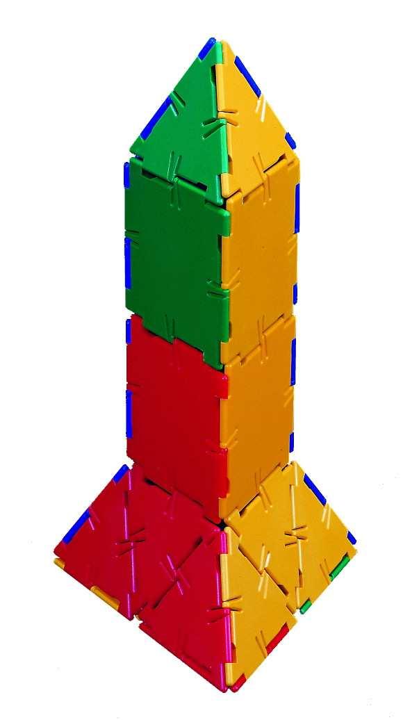 Rockets Here is a Polydron rocket. Use the net below to make the base of the rocket. Make your rocket taller with a prism of rectangles. Complete your rocket with a pyramid on the top.