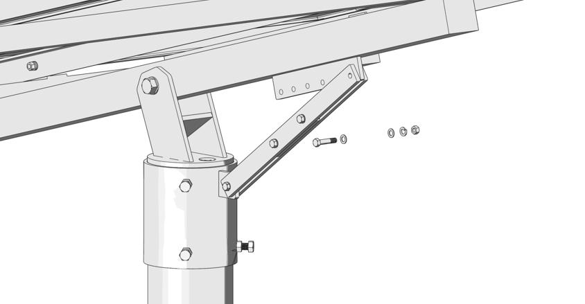 Loosen Pivot Bolt Remove Support Arm Hardware (upper hardware only) Figure 12-1: Preparing to Adjust the Tilt Angle Strongback Support Bar 65 55 45 35 25 15 Elevation Set