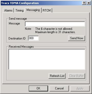 Messaging tab: The Messaging tab allows you to send text messages via the telemetry network.