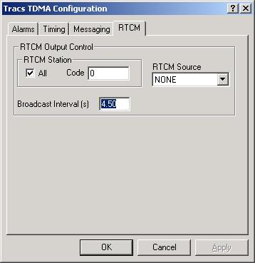 RTCM tab: The RTCM tab allows you to specify RTCM control.
