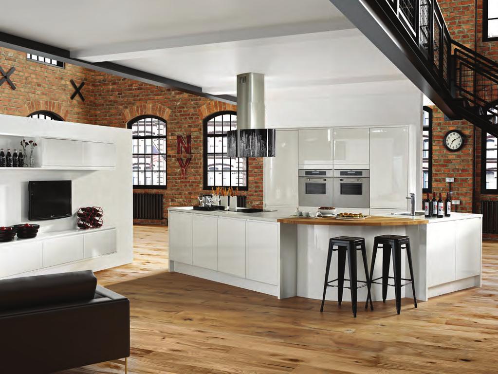 NEW YORK WHITE Shown with Earthstone Nordic Melange and Oak Timber worktops and