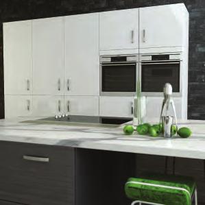WOODBURY ANTHRACITE & WHITE Shown with Marble Veneto worktop and Curve Box Polished Chrome handle HPK445 Woodbury is available in five stunning gloss colours