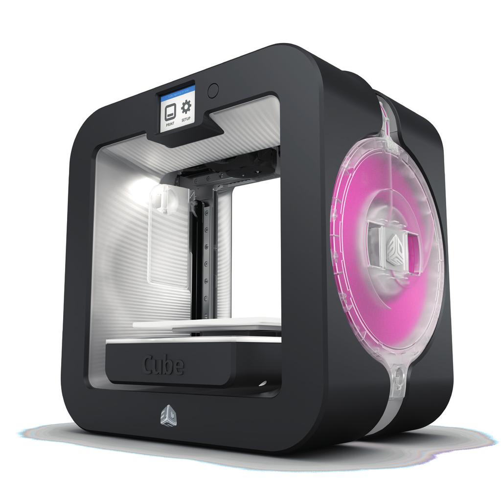 Cube3 The third generation Cube 3D printer offers a new compact design, dual colour printing, a choice of colours in ABS and PLA plastics, touchscreen controls and print speeds 2 times faster than