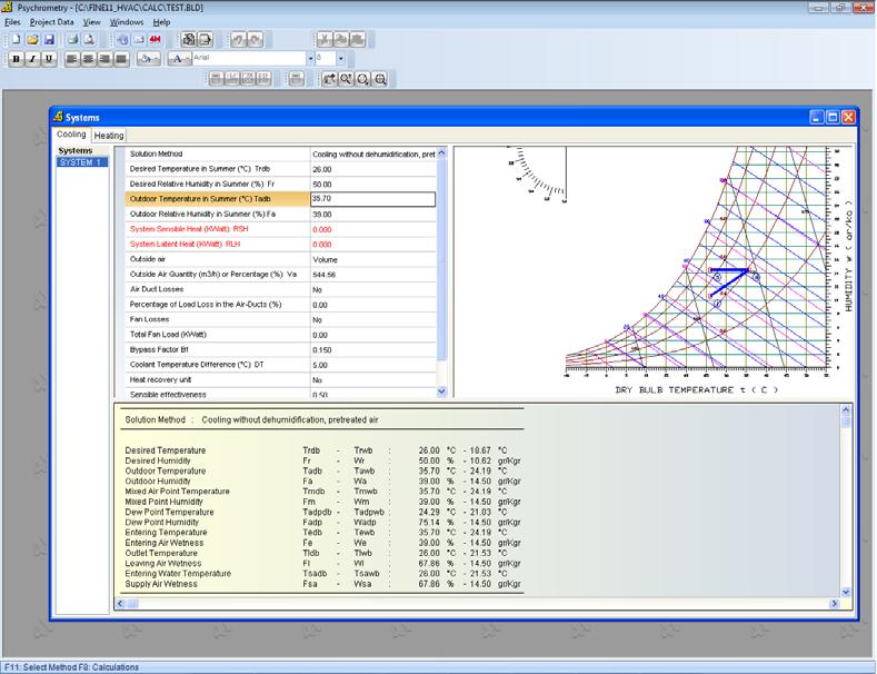 3.3.4.3 Systems This option is the main window of the Psychrometrics application (you open it from Windows -> Systems).