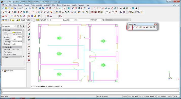 3.4.3. Cooling Network design example 1. Continuing working with the previous drawing, from AutoNET > Select application, we choose Air ducts.