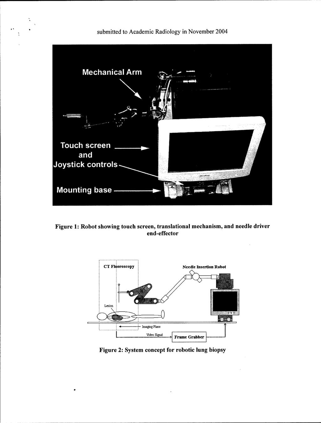 submitted to Academic Radiology in November 2004 Figure 1: Robot showing touch screen, translational mechanism, and needle driver end-effector CT