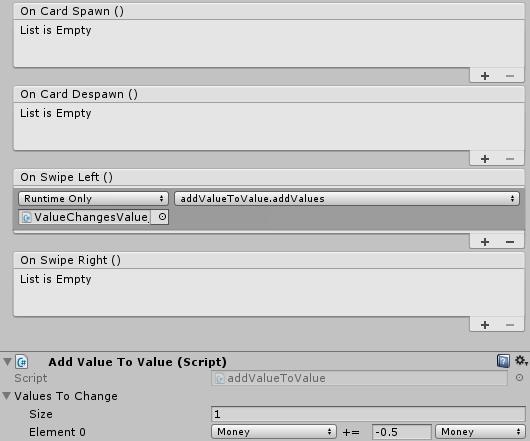 Add Value to Value You can now directly add/subtract values from each other, with the Add Value to Value script. You can see an example in the ValueChangesValue card prefab.