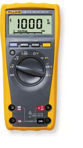 Wide 1000 V measurement range True-rms for precise measurement of non-linear signals Capacitance, resistance, continuity and frequency Built-in thermometer (Fluke 179 only) Large, easy-to-read