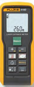 Use Pythagoras calculations for height Three-year warranty Recommended kits 414D/62 Max+ Kit Fluke 414D Laser Distance Meter Fluke 62 Max+ Infrared Thermometer Soft pouch for 414D Other products