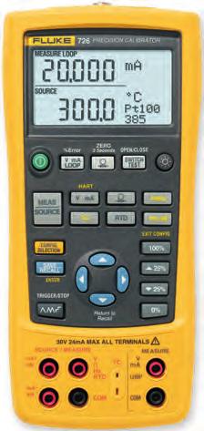 transmitters Source/simulate volts, ma, thermocouples, RTDs, frequency, ohms and pressure to calibrate transmitters Measure/source pressure using any of 29 Fluke 700Pxx Pressure Modules Source ma