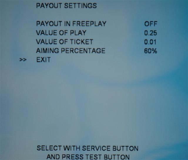 Payout Settings This Test is used to set ticket Payout parameters.