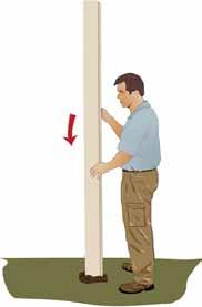 Step 4: Setting Posts 1. Set a post in the hole with concrete. Using a mallet or hammer, tap the post into the concrete until the top of the post meets the desired height. 2.