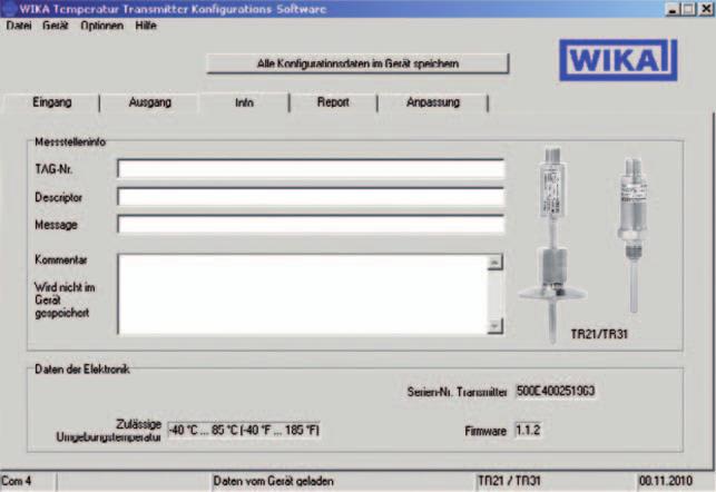programming unit 14003193 Software WIKA_TT configuration