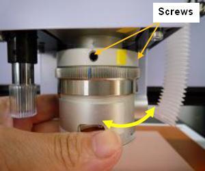 : Front side and right side Loosen these screws using Allen key. Pull the pressure foot downwards.