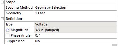 B.1.2 Voltages Three voltages are applied to the model: CE voltage, GR voltage and LAE/Rebar voltage. The voltage settings are shown below. The CE and GR voltages were chosen to be 3.