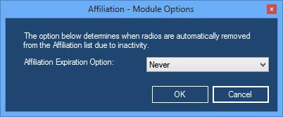 Module Options The Module Options window allows you to customize the module-level options for the Affiliation module. These options affect all users.