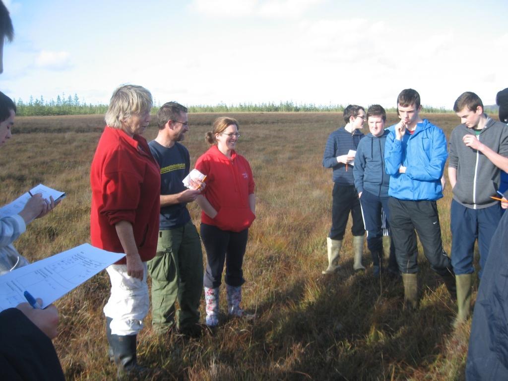 Ecologists Billy Flynn and Éanna Ní Lamhna, geography teacher Mary Martin and transitionyear students from St.