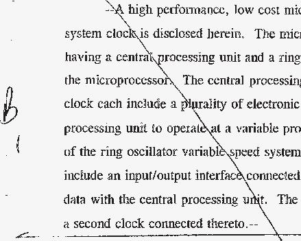 Case3:12-cv-03877-VC Document97-5 Filed08/18/15 Page3 of 11 Please rewrite the Abstract as follows: high performance, low cost microprocessor system having a variable speed herein.