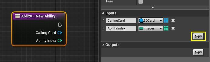 Change the class types to the following: - Calling Card: 3DCard Reference - Ability Index: Integer And now the fun part!
