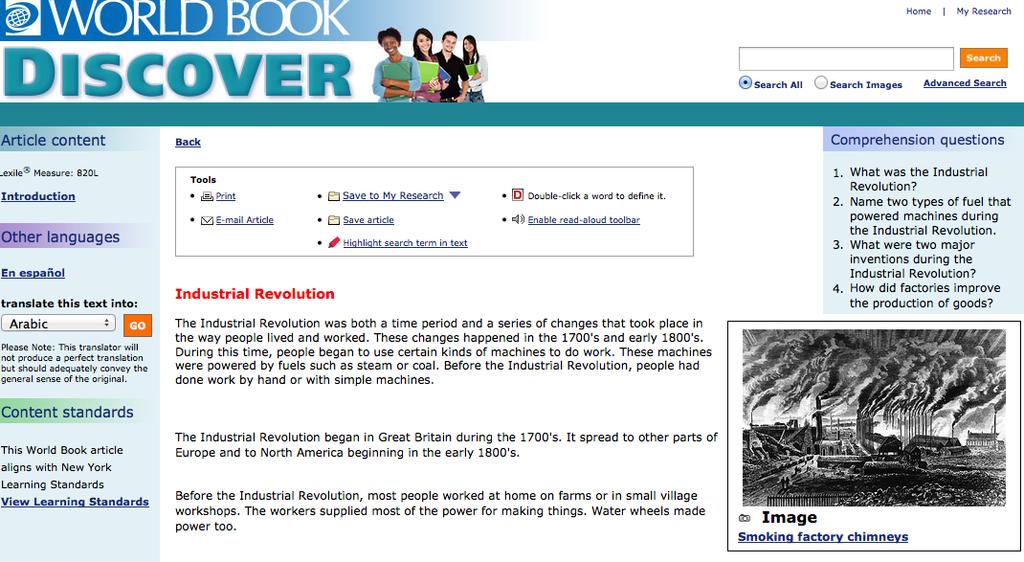 World Book Web: The World Book Web is a suite of online research tools that includes encyclopedia articles, primary source collections, educator tools, student activities, pictures, audio, and video,