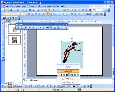 Applying a Background Fill to Clip Art This formatting option works only for pictures that have a transparent background (that is, most clip art images).