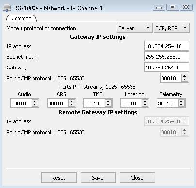 9 IP channel The IP channel window contains the network parameters of the corresponding IP channel.