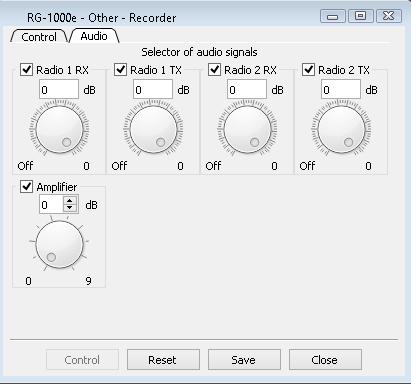 25 The Signals tab contains the selector of audio signals incoming to the recorder and variable output amplifier with control interval from 0 to 9 Db.