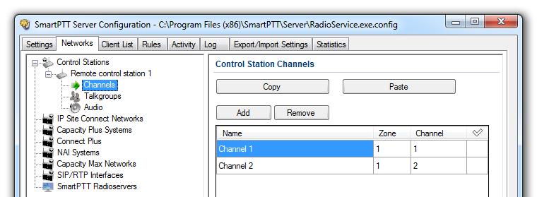 3 SmartPTT Radioserver settings 38 4. Add or edit the channels of the remote control station in the Control Station Channels window.