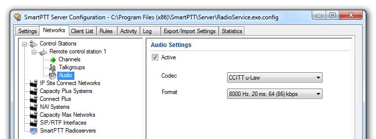 3 SmartPTT Radioserver settings 40 6. To select audio devices and set up VoIP parameters, click Audio in the setting tree of SmartPTT Radioserver Configurator.