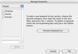 Chapter 5 Organizing Images Assigning Keywords (2/2) Other Ways to Assign Keywords 2. Add, delete or restore keywords.
