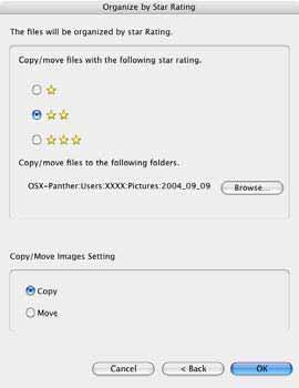 Chapter 5 Organizing Images Sorting Images (2/2) Sorting by Star Ratings 1. Set the options and click [OK]. The program will start sorting the images.