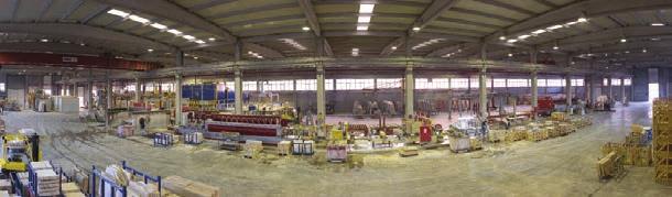Panoramic view of the Ionic factory Our processing plant has the monthly production capability of over 40,000 m 2 for slabs or 20,000 m 2 for cut-to-size and tiles.