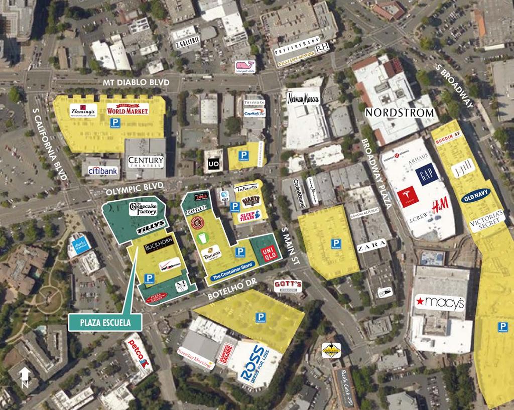 DOWNTOWN WALNUT CREEK EAST BAY S RETAIL EPICENTER Plaza Escuela serves as a gateway to Walnut Creek s shopping district, which is comprised of approximately 1,200,000 SF of retail, restaurant and