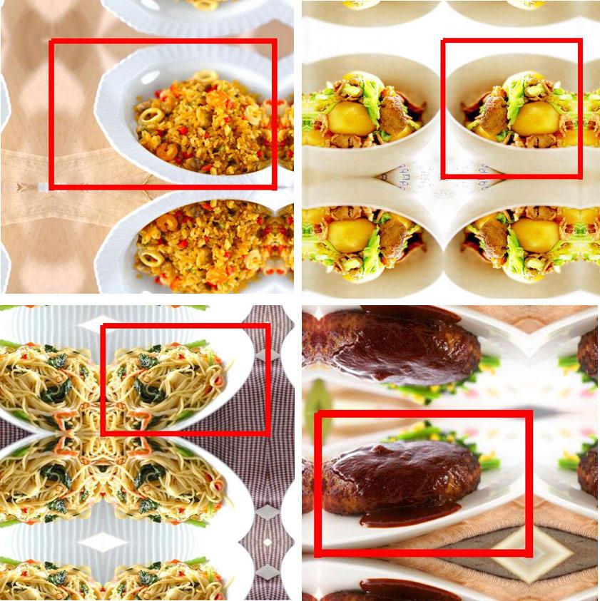 (Upper left: pilaf 375 kcal, upper right: simmered meat and potatoes 262 kcal, bottom left: spaghetti 391 kcal, and bottom right: hamburg steak 440 kcal) by Redmon et al. to detect dishes.