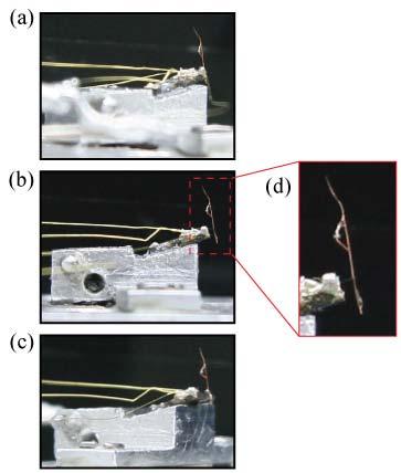 117 Figure 5.11: Demonstration of wire gripping ability at various angles: (a) back angled side view, (b) side view, (c) front angled side view, and (d) zoomed in side view.