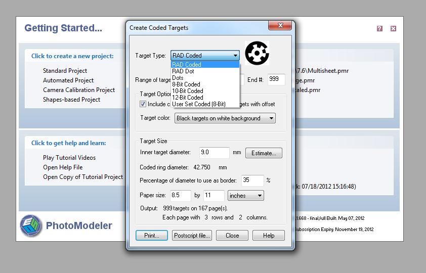 Then, select the target type needed for the project in the Create Coded Targets window. For this sample, the RAD Coded target type will be used. 4.2.