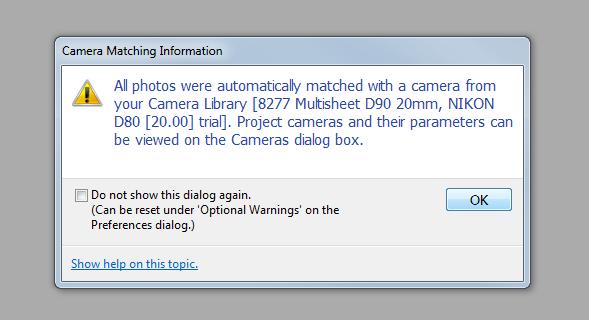 Sometimes, rather than displaying a list of options, the software will automatically assign a camera
