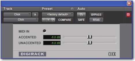 4 In the Click plug-in window, click the Librarian menu and pick a sound.