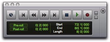 2 To start and stop Pro Tools, press the Spacebar, or click the Play and Stop buttons on-screen.