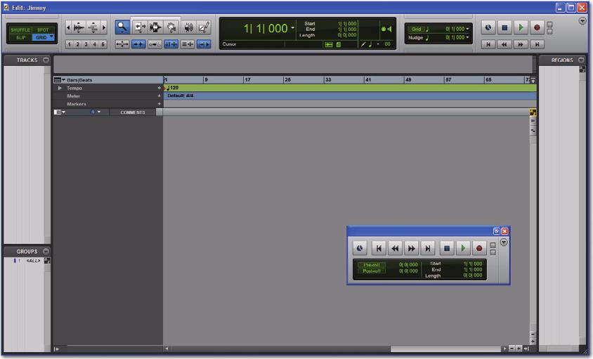 5 After Pro Tools opens the new session, choose Window > Edit so the Edit window is displayed.