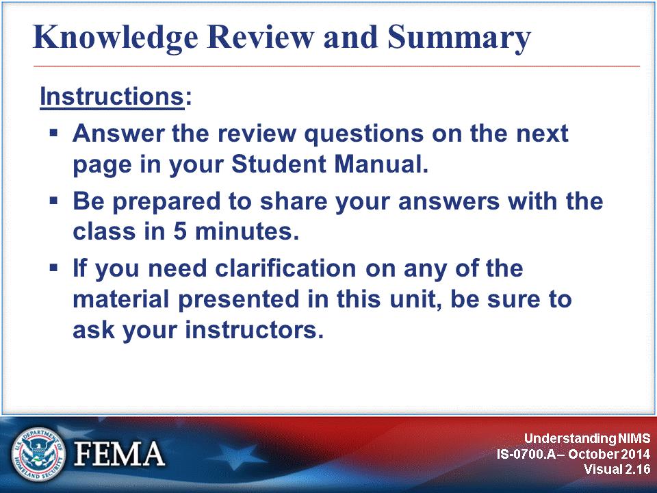 Instructions: Answer the review questions on the next page. Be prepared to share your answers with the class in 5 minutes.